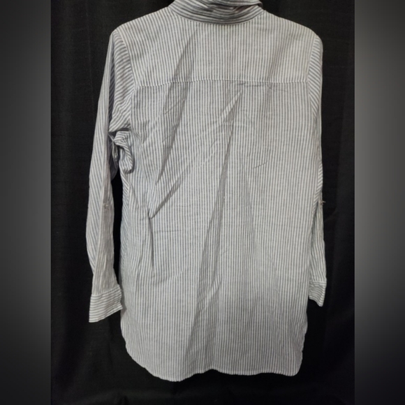 Symple NYC Linen Cotten Blend Button Down Long Sleeve Striped Shirt - Picture 5 of 5